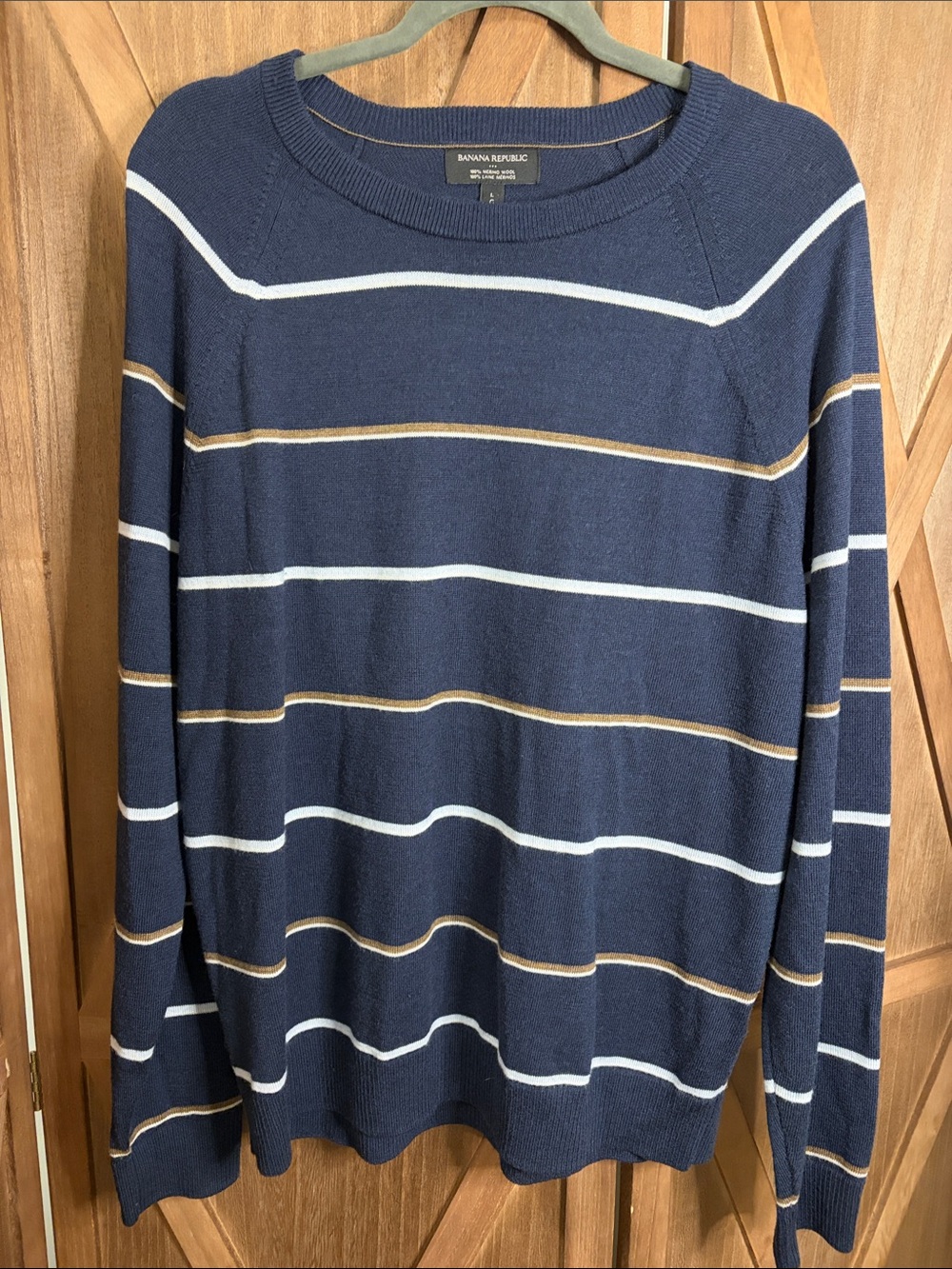 BANANA REPUBLIC 100% Merino Wool Striped Crewneck Sweater SIZE LARGE